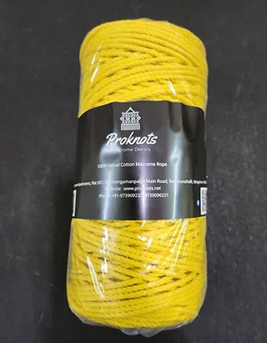 Macrame Cord Yellow 4 mm 3ply Twisted