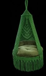 40 inch green macrame swing with green cushion, handmade cotton jhula