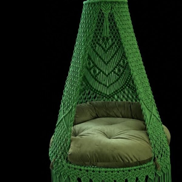 40 inch green macrame swing with green cushion, handmade cotton jhula