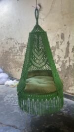 Actual photo of the 40 inch green macrame swing jhula hanging