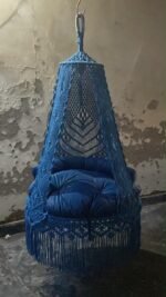 Actual photo of the 40 inch royal blue macrame swing jhula hanging