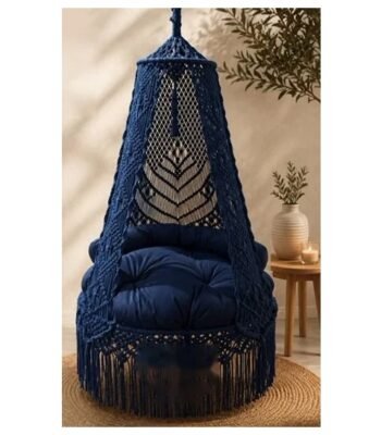 40-Inch Royal Blue Macramé Swing – Blue Cushion