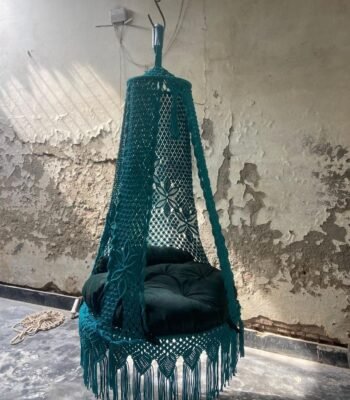 Actual photo of the 40 inch sea green macrame swing jhula hanging