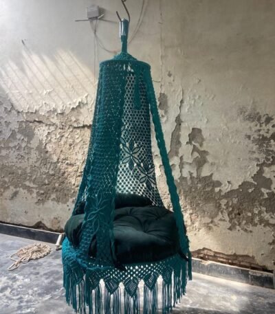 Actual photo of the 40 inch sea green macrame swing jhula hanging