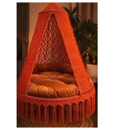 60-Inch Orange Macramé Swing – Orange Cushion