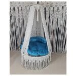White Macramé Swing with Blue Cushion – Multiple Sizes