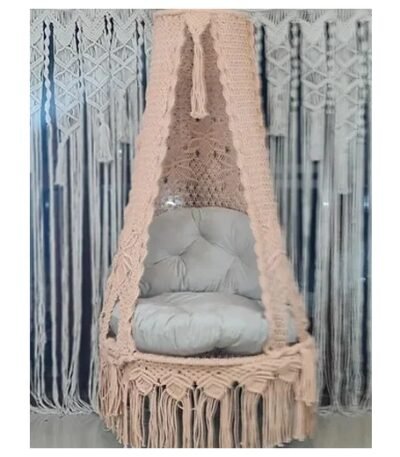 Peach Macramé Swing with White Cushion – Multiple Sizes