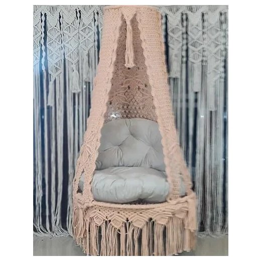 Peach Macramé Swing with White Cushion – Multiple Sizes