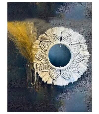 Handcrafted Macrame Mirror with Flower Pattern