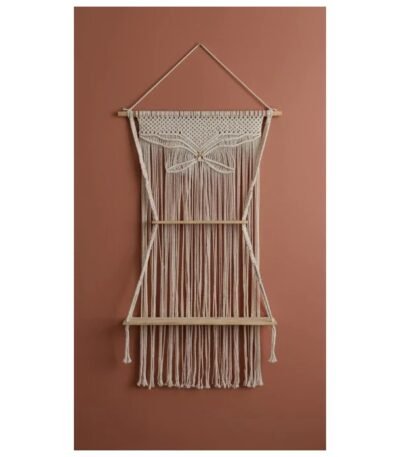 Macramé Wall Hanging Shelf – Butterfly Design with Two Wooden Shelves