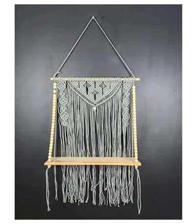 Slate Serenity Beaded Macrame Shelf