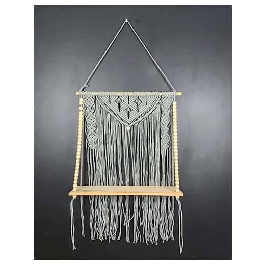 Slate Serenity Beaded Macrame Shelf